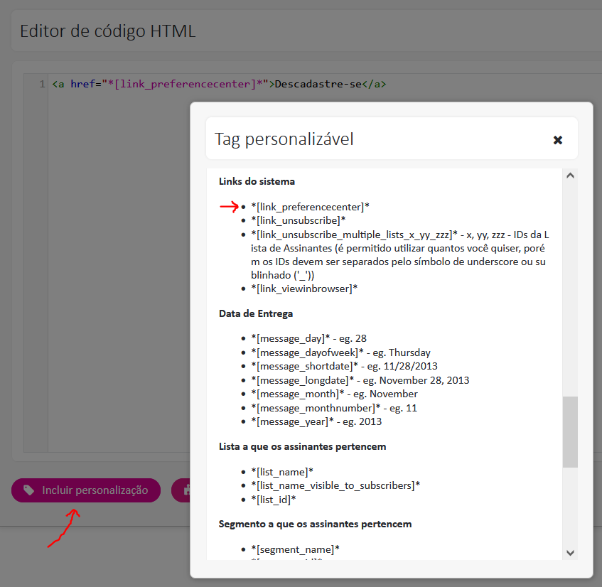 Opções da Central de Preferências