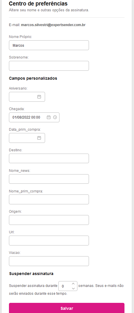 Opções da Central de Preferências