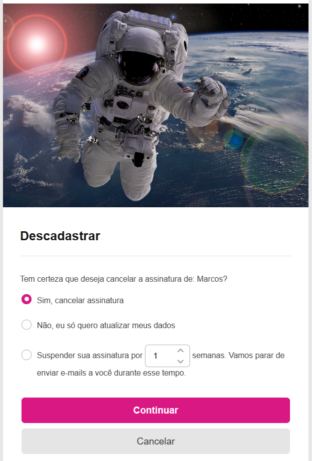 Opções de descadastro